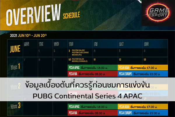 ข้อมูลเบื้องต้นที่ควรรู้ก่อนชมการแข่งขัน PUBG Continental Series 4 APAC Esport แข่งDota2 แข่งPubg แข่งROV ReviewGame PUBG PUBGContinentalSeries4APAC